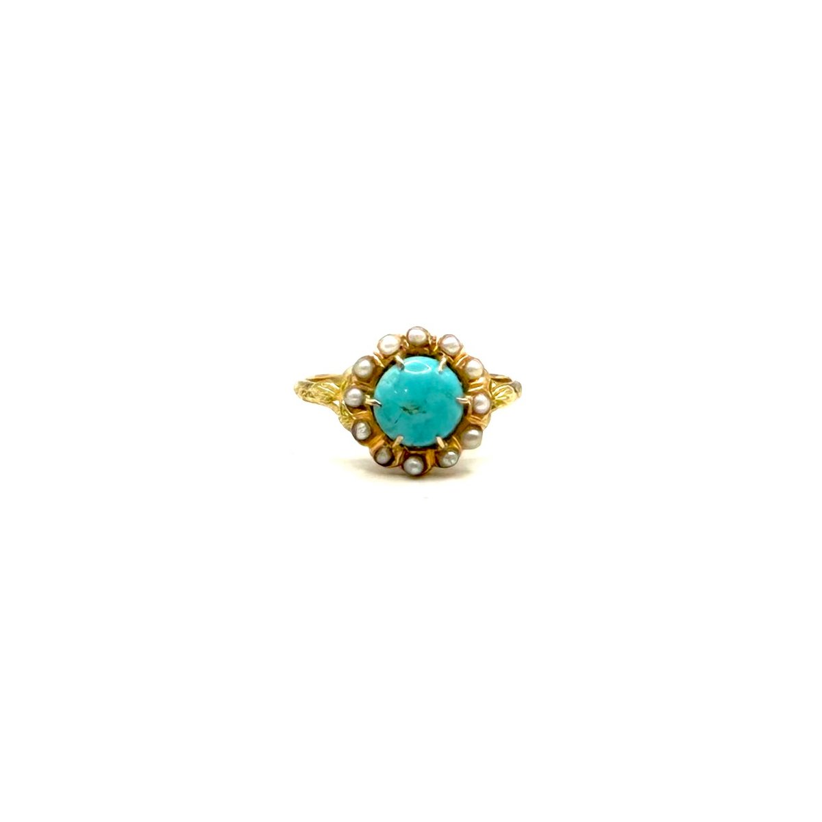 5160.Bague Art déco en or, ornée d’une turquoise et d’une perle.-photo-1