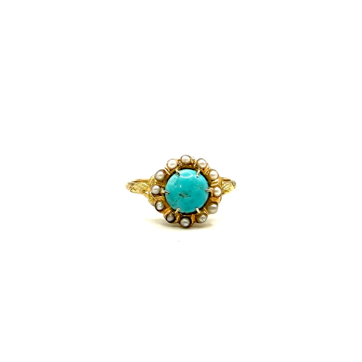 5160.Bague Art déco en or, ornée d’une turquoise et d’une perle.