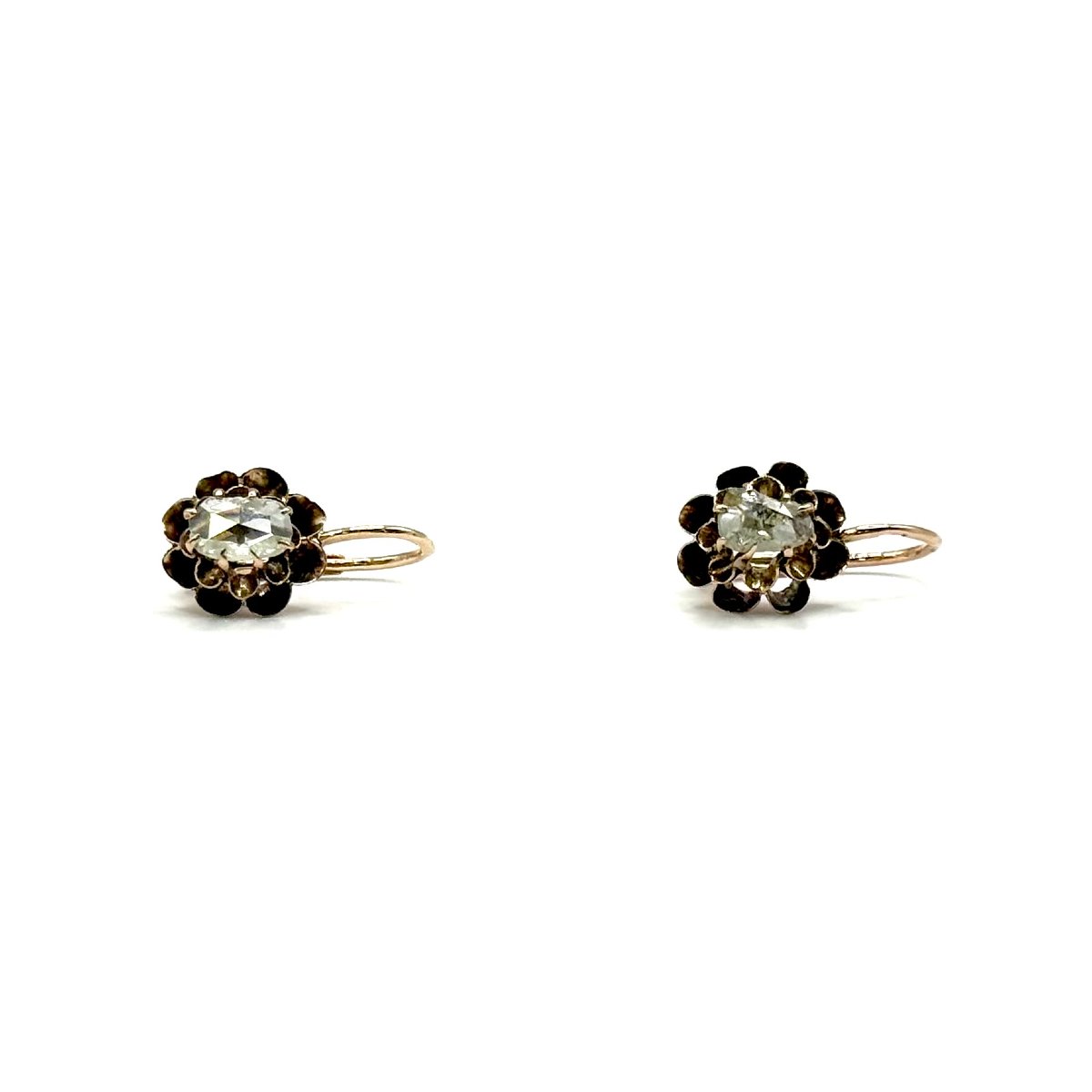 5189.Boucles d’oreilles anciennes en or ornées de diamants-photo-3