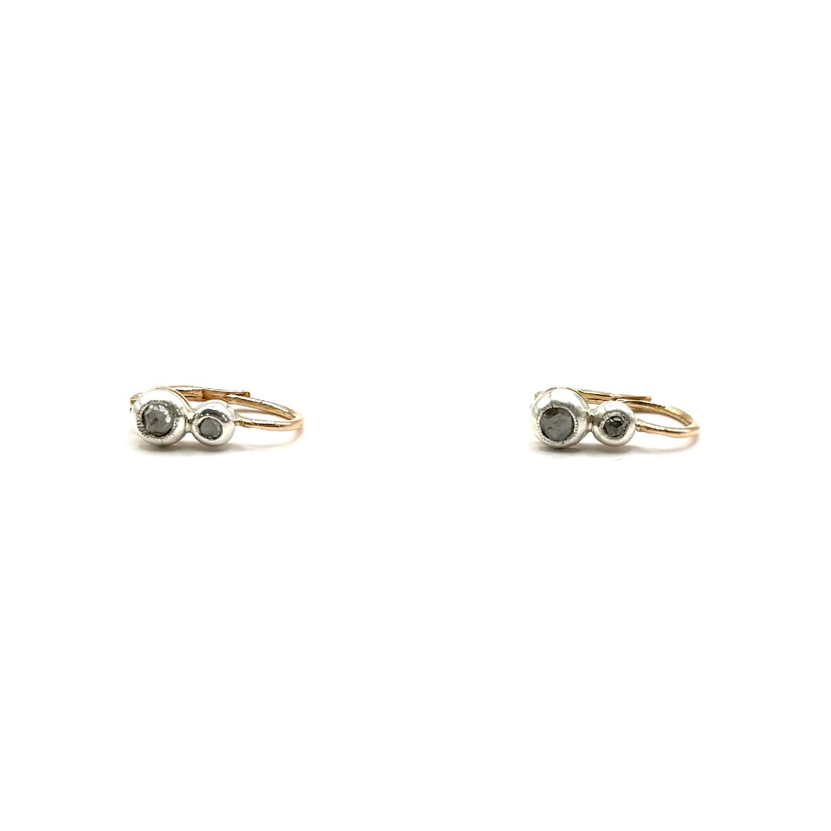 5187. Antique Gold Earrings Set With Diamonds-photo-3