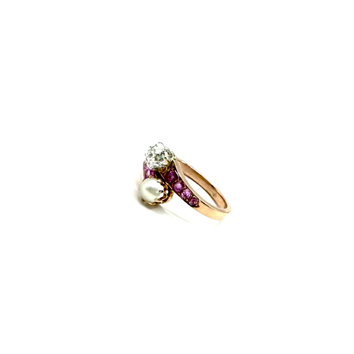 5123.Bague Art déco en or ornée de diamants, d’un rubis et de perles-photo-3
