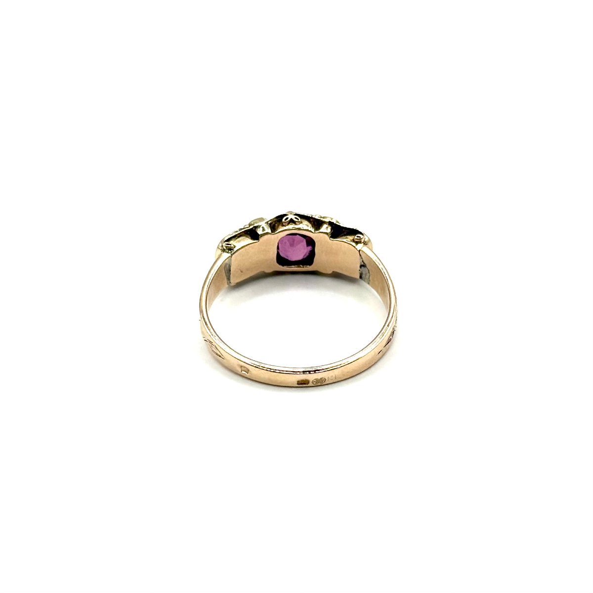 5122.Bague victorienne en or ornée d’un grenat et de perles-photo-4