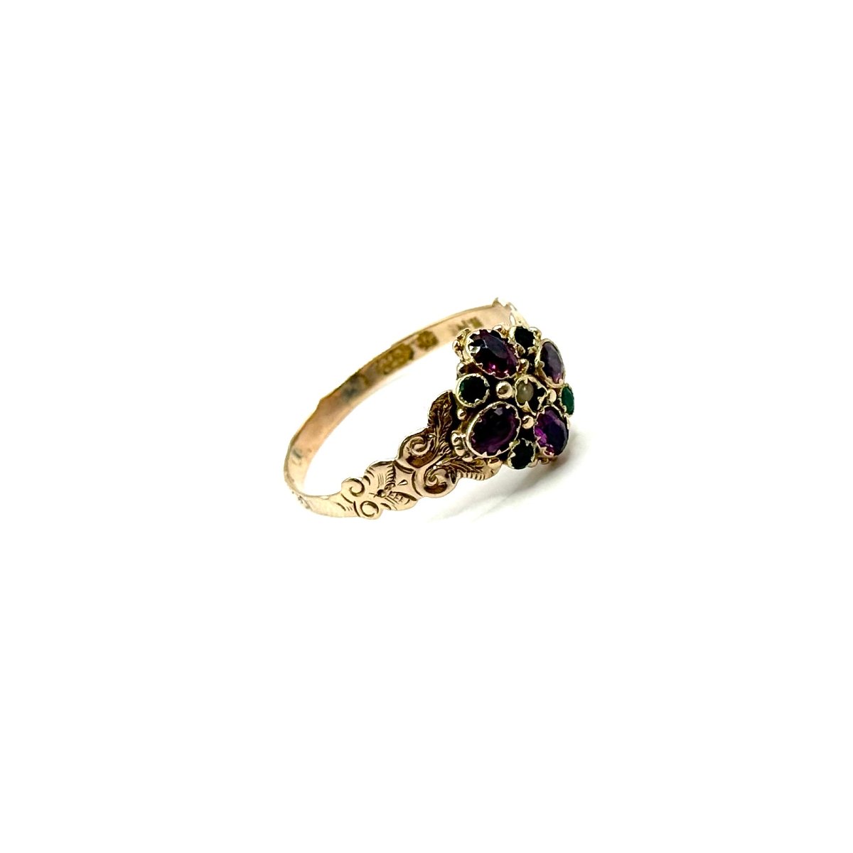 5020.Bague victorienne en or ornée d’améthystes et d’émeraudes-photo-2