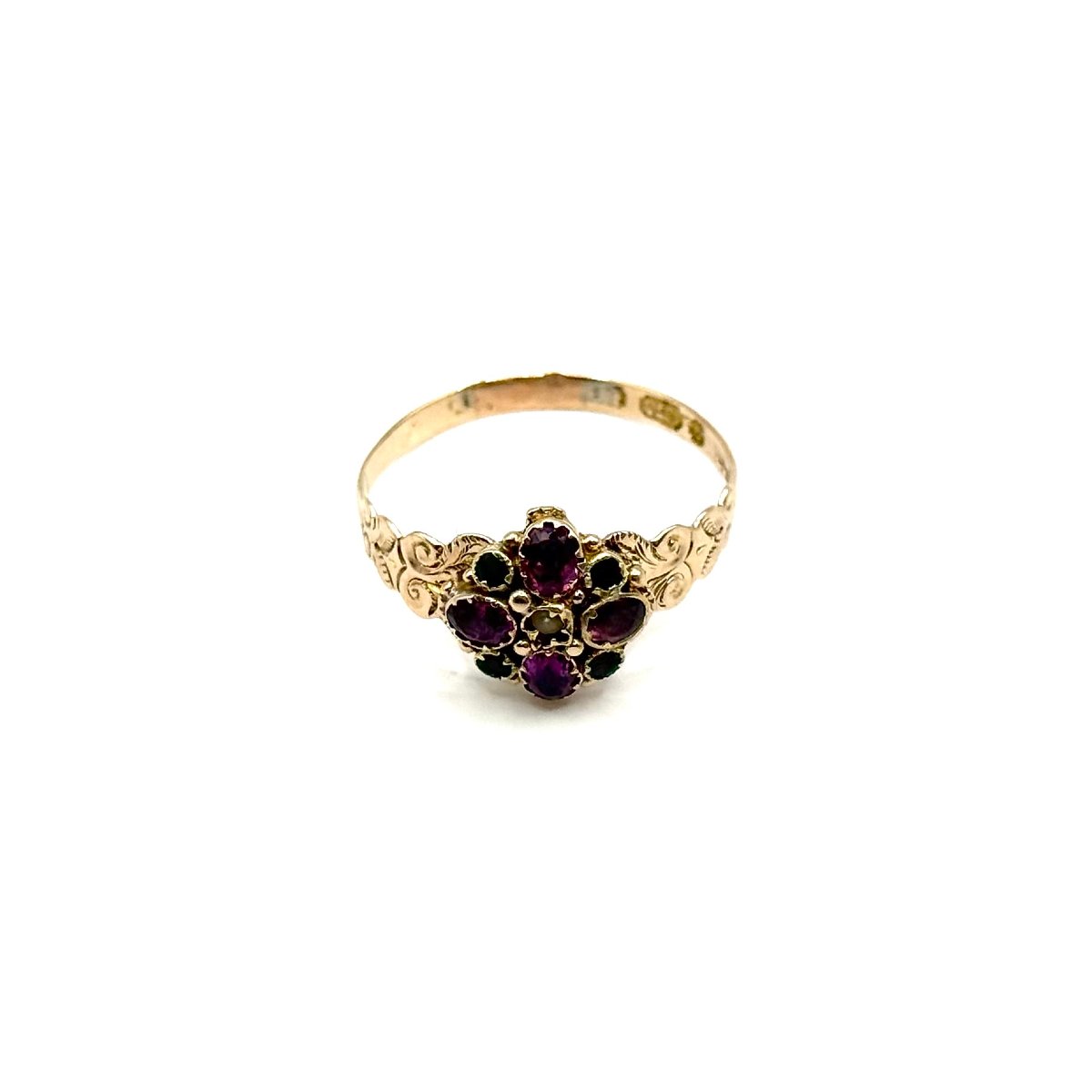 5020.Bague victorienne en or ornée d’améthystes et d’émeraudes-photo-1