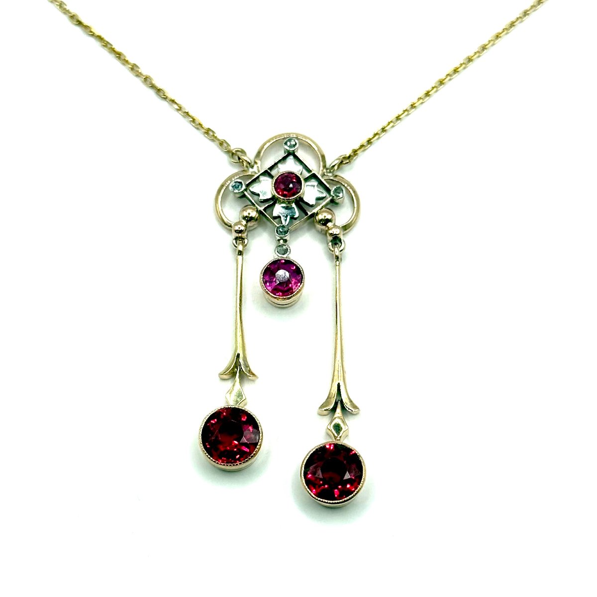 5176. Art Deco Gold Necklace Set With Diamonds And Rubies-photo-1