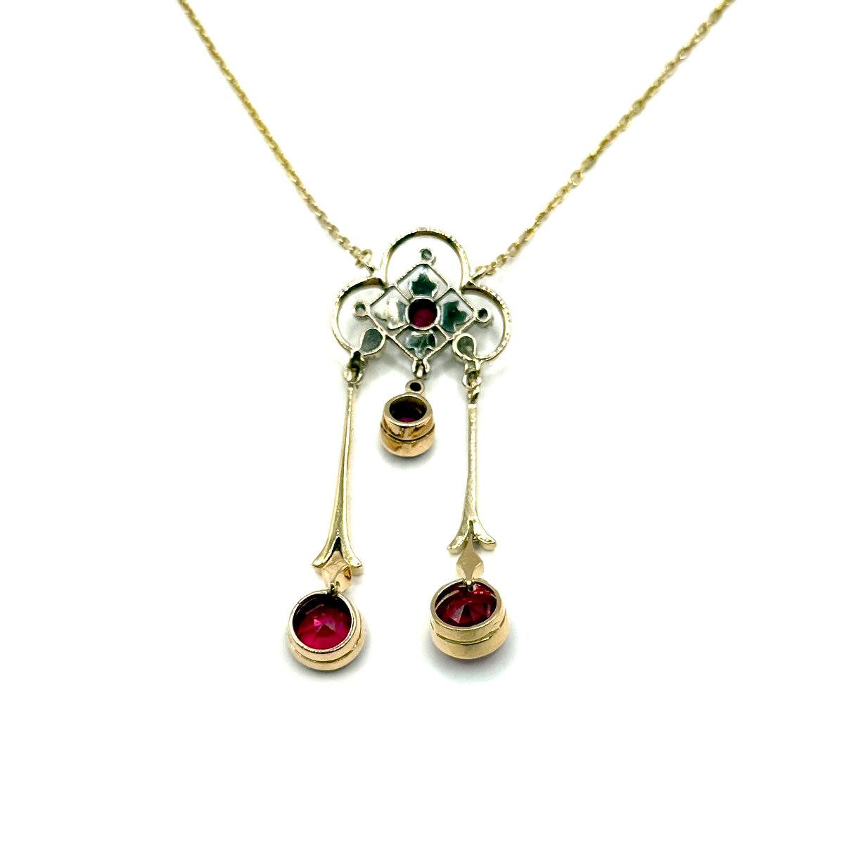 5176. Art Deco Gold Necklace Set With Diamonds And Rubies