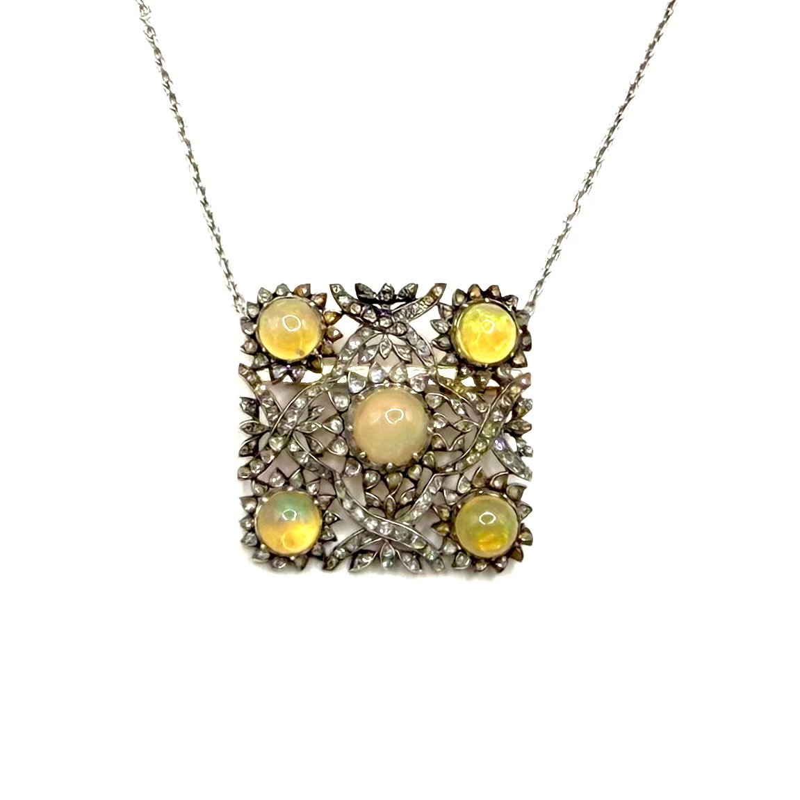 5127.Collier-broche Art déco en or orné de diamants et d’opales-photo-1