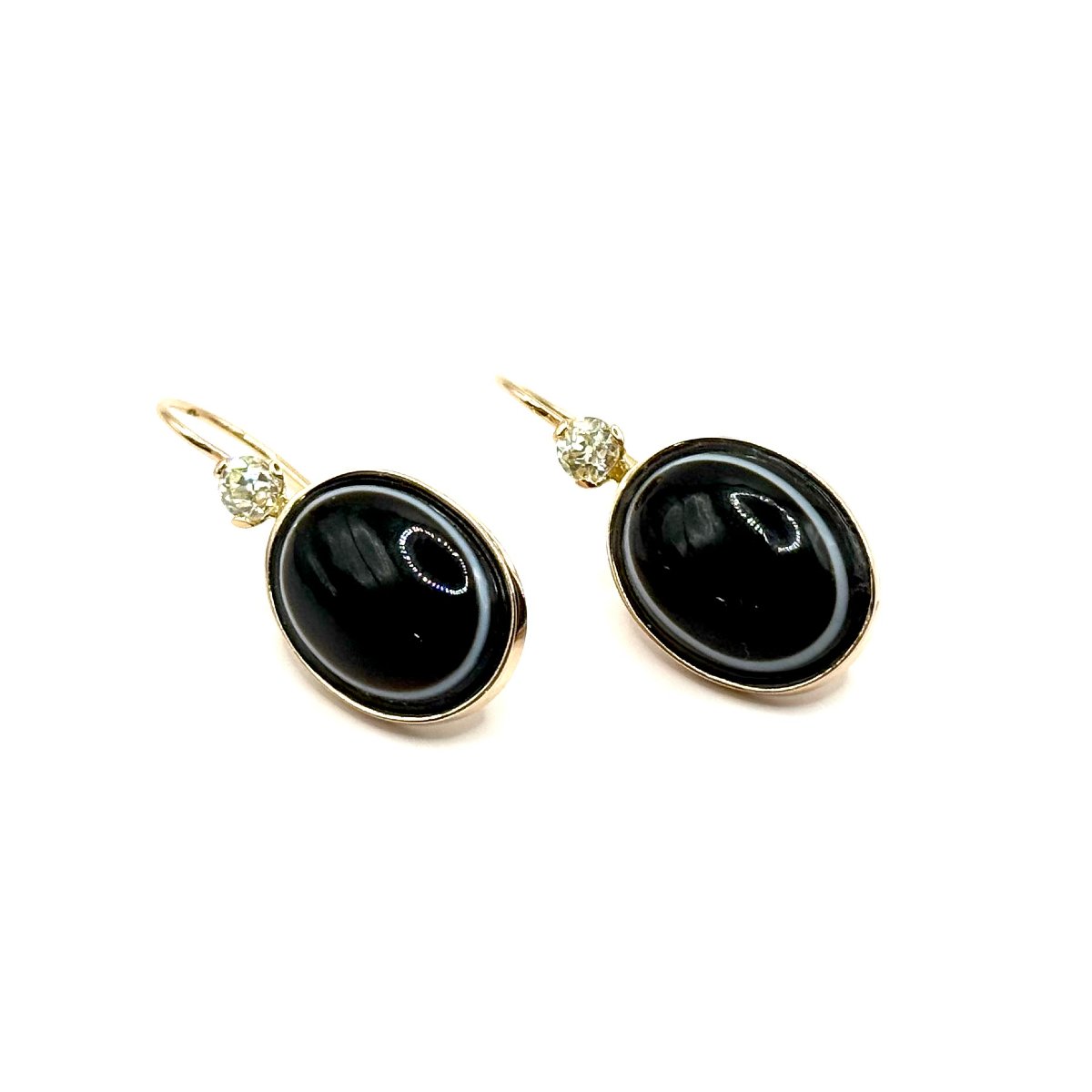1594. Boucles d’oreilles en or avec diamants et onyx-photo-1
