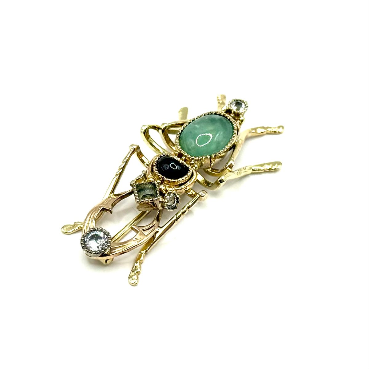 5007. Broche vintage en or en forme de scarabée, ornée de grenat, d’émeraude et de pierre ornem-photo-2