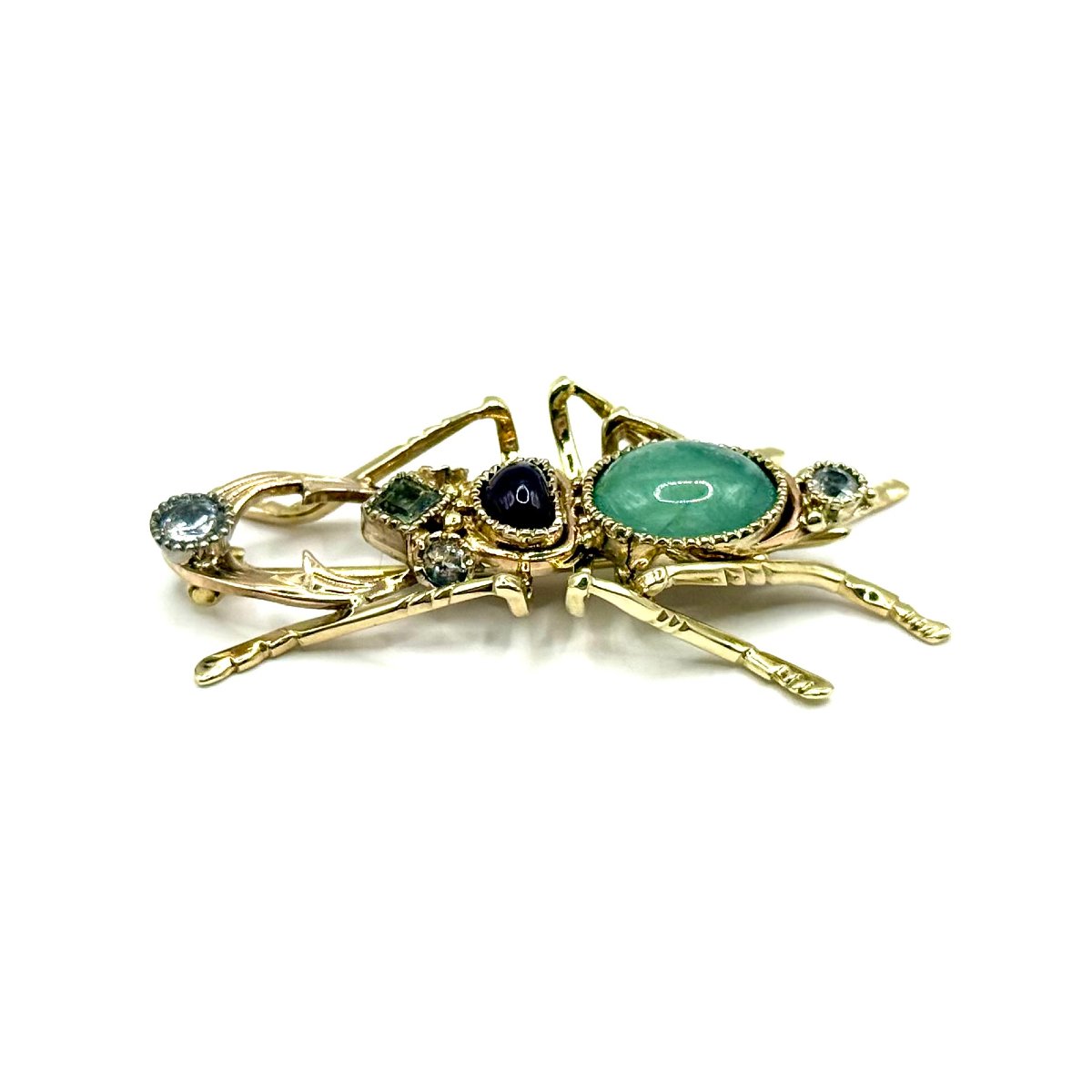 5007. Broche vintage en or en forme de scarabée, ornée de grenat, d’émeraude et de pierre ornem-photo-1