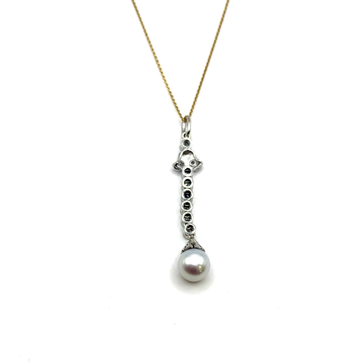 5140. Vintage White Gold Pendant With A Diamond And A Pearl-photo-4