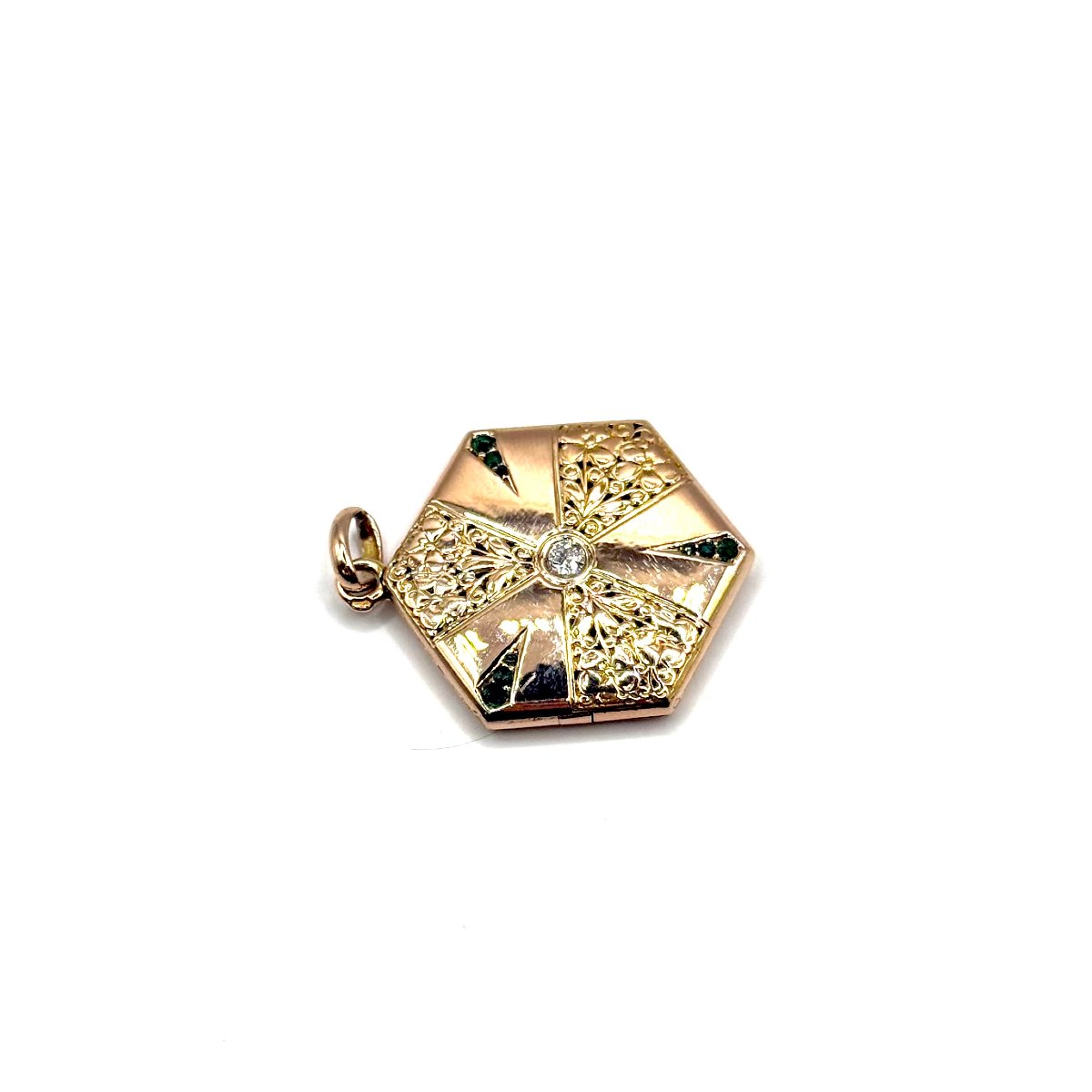 5178. Pendentif Art déco en or avec diamant et pierre ornementale.-photo-2