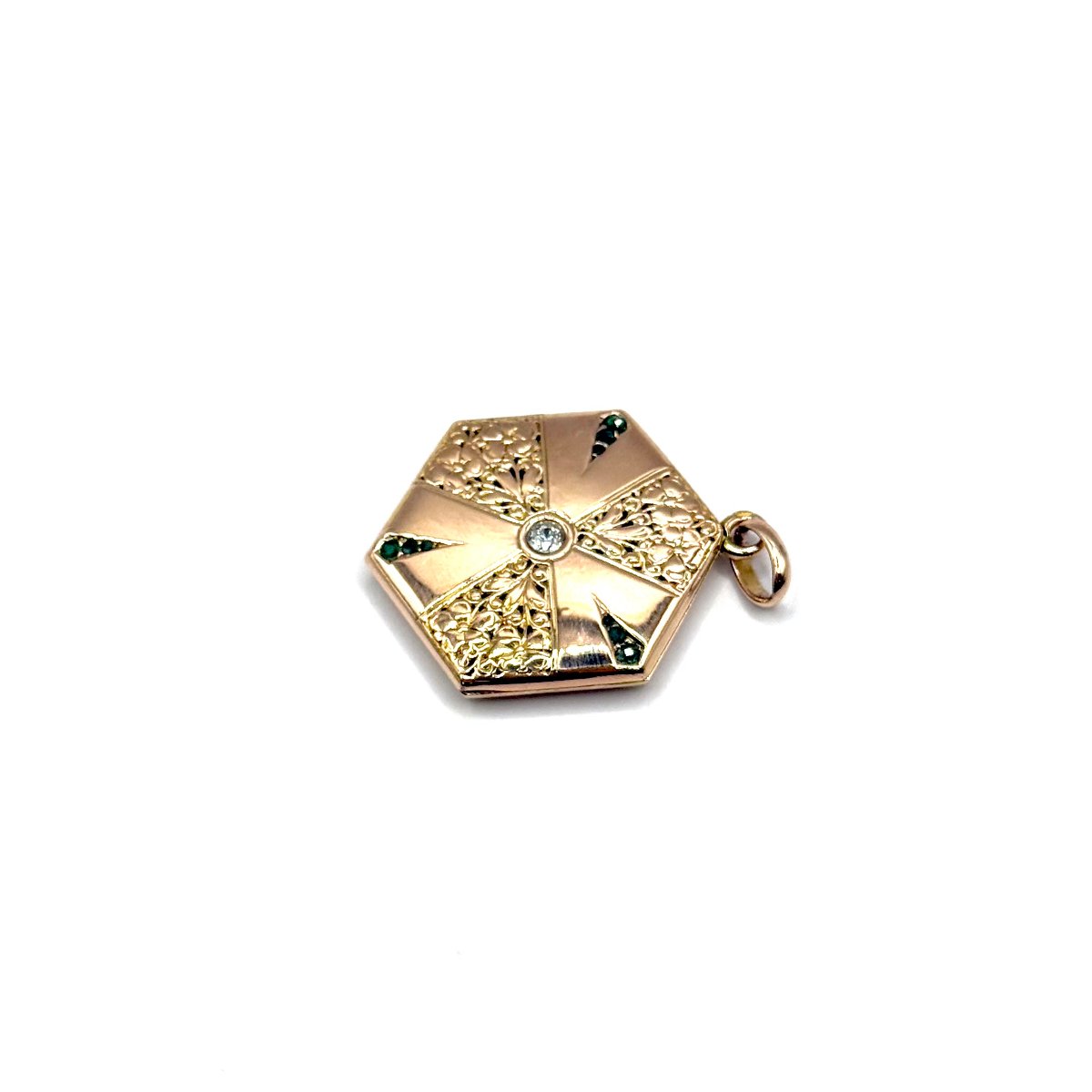 5178. Pendentif Art déco en or avec diamant et pierre ornementale.-photo-3