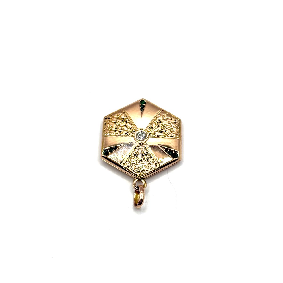 5178. Pendentif Art déco en or avec diamant et pierre ornementale.-photo-1