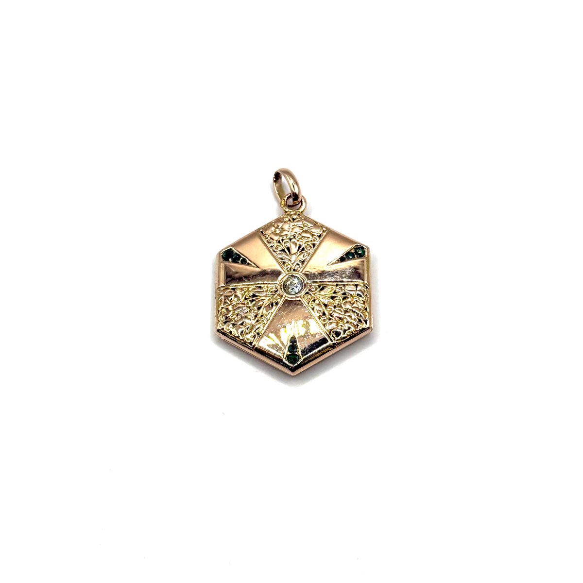 5178. Pendentif Art déco en or avec diamant et pierre ornementale.-photo-2