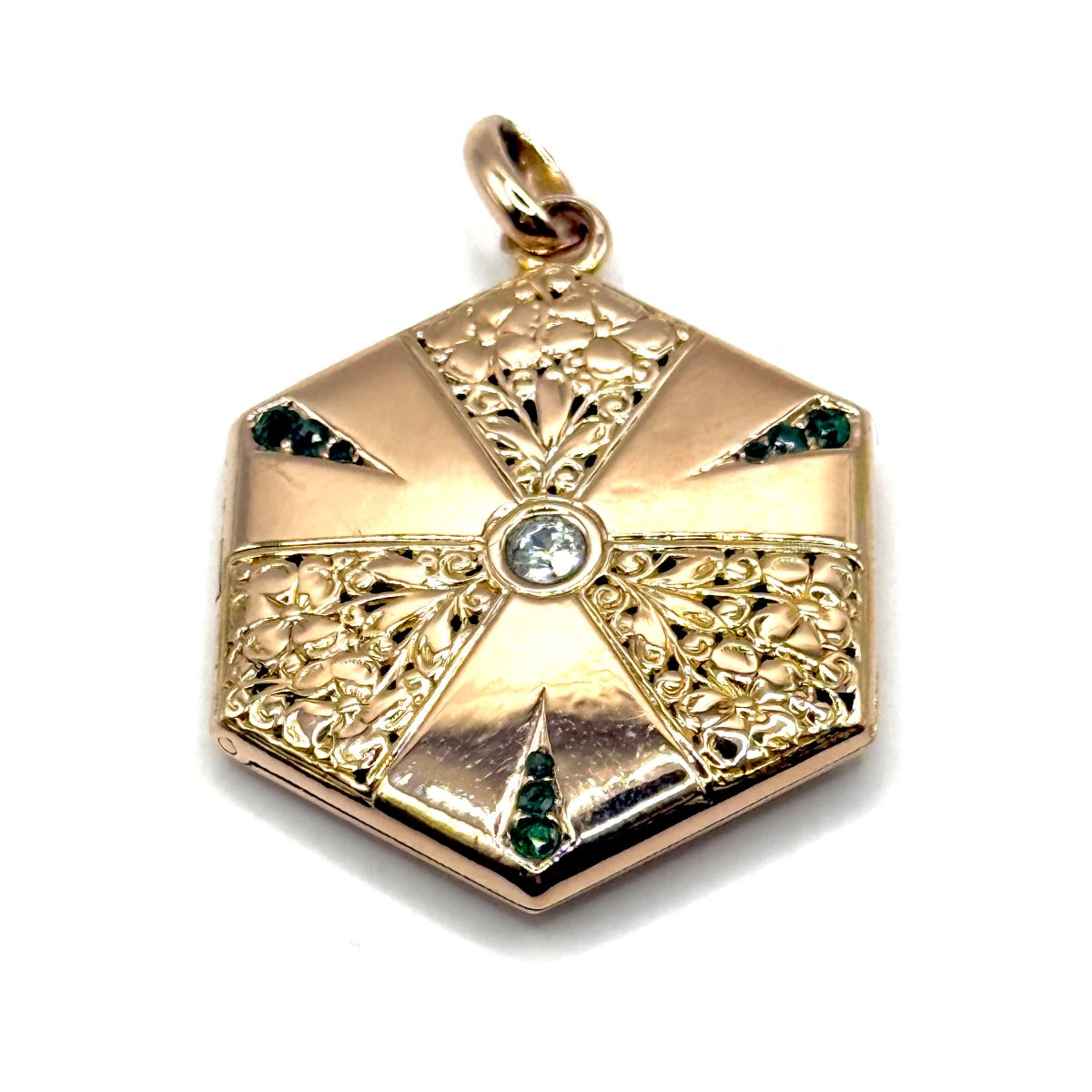 5178. Pendentif Art déco en or avec diamant et pierre ornementale.