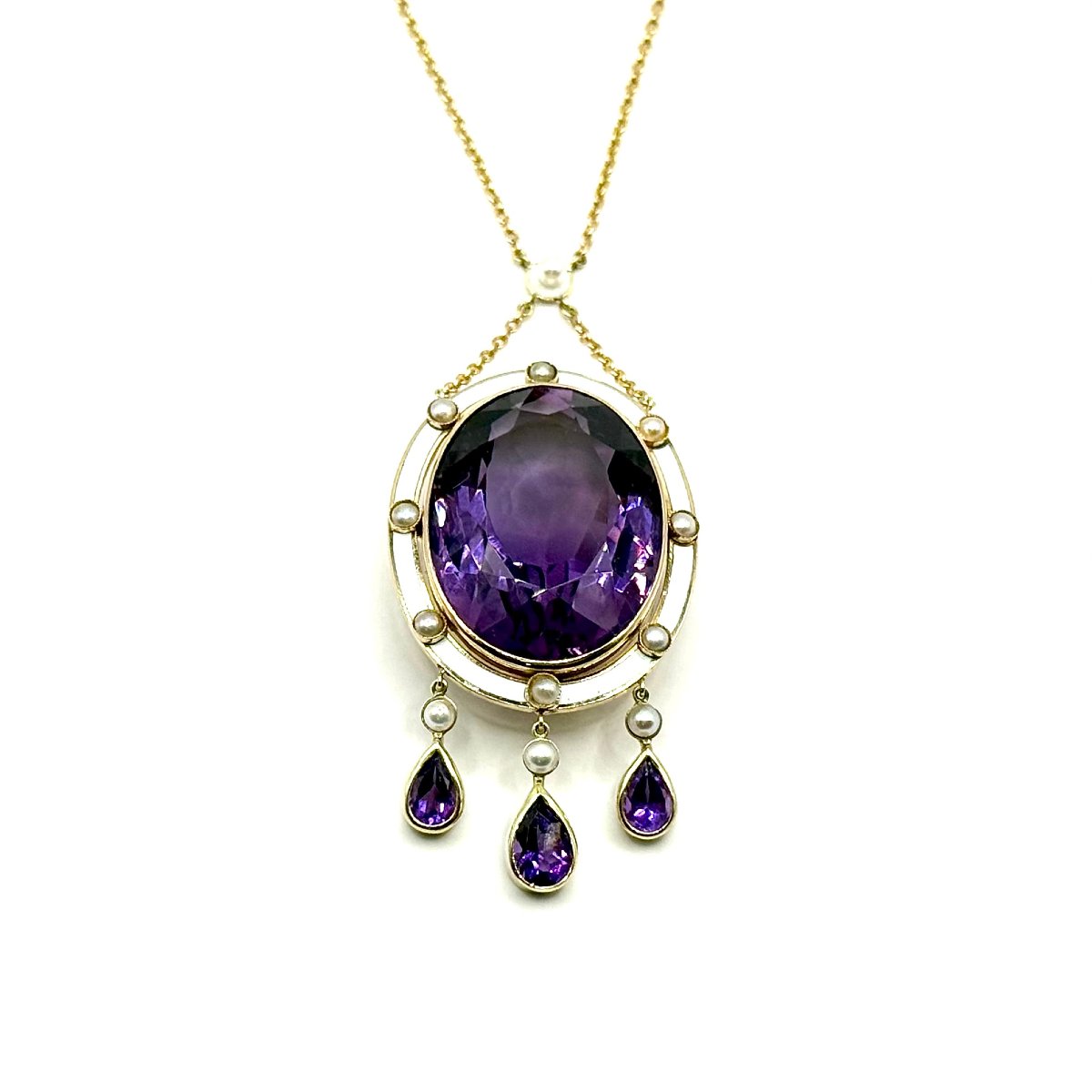 1651. Collier Art déco en or avec améthyste et perles d’eau douce-photo-2