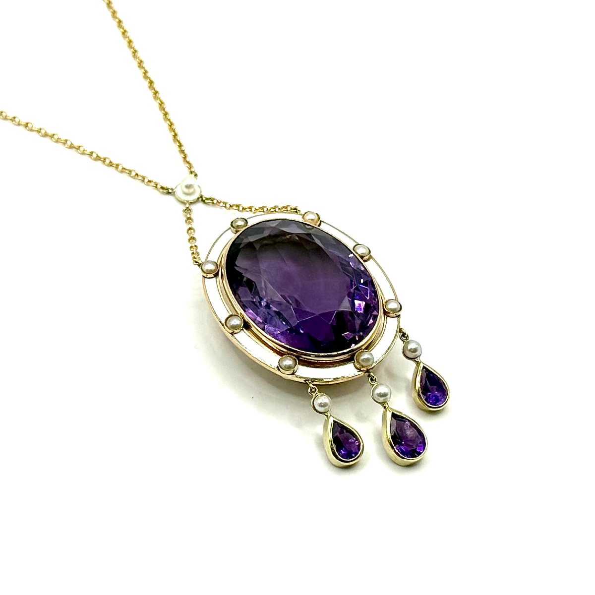 1651. Collier Art déco en or avec améthyste et perles d’eau douce-photo-3