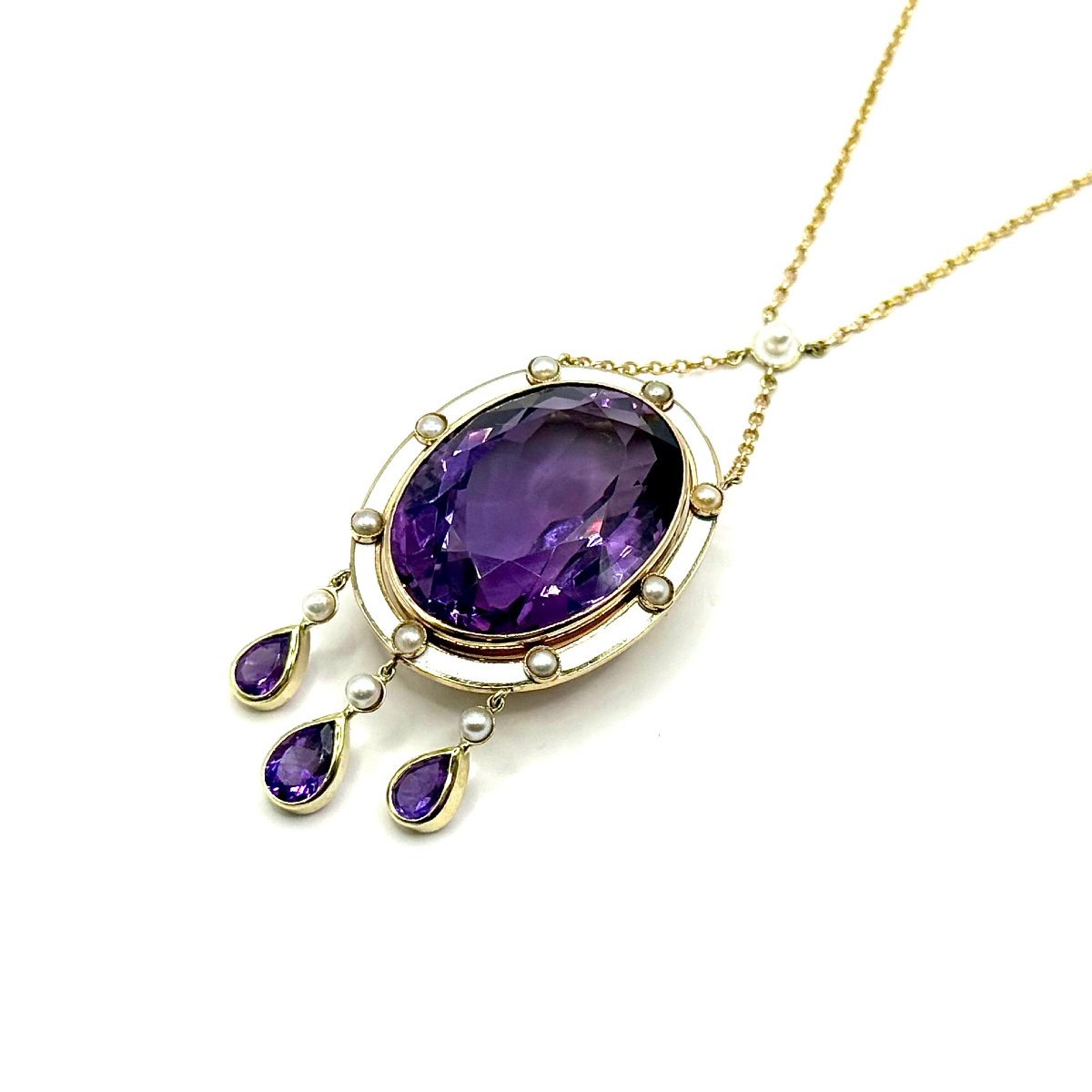 1651. Collier Art déco en or avec améthyste et perles d’eau douce-photo-4