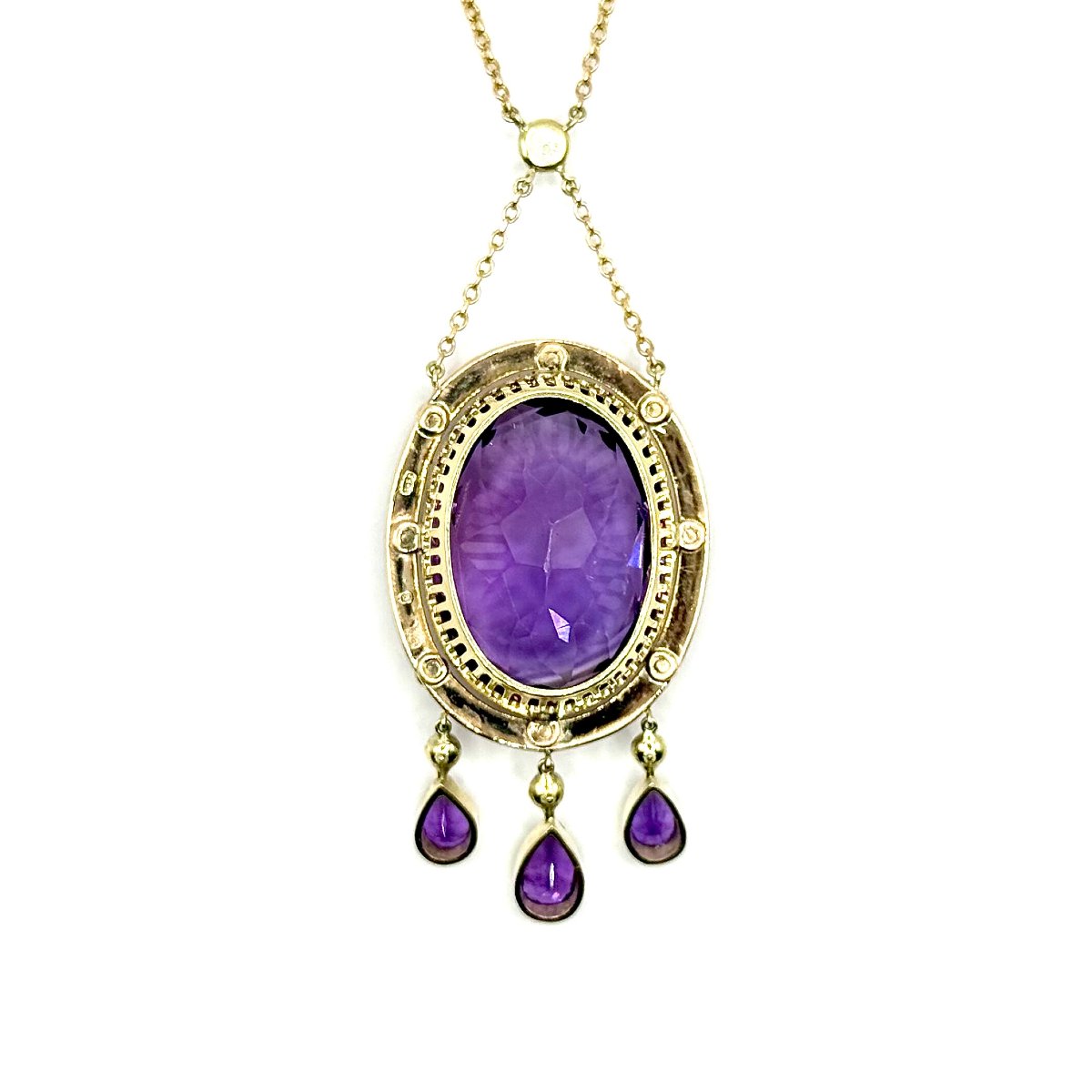 1651. Collier Art déco en or avec améthyste et perles d’eau douce-photo-1