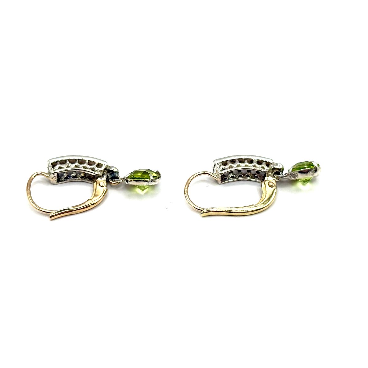 5149. Art Deco Gold Earrings With Olivine And Freshwater Pearls.-photo-1