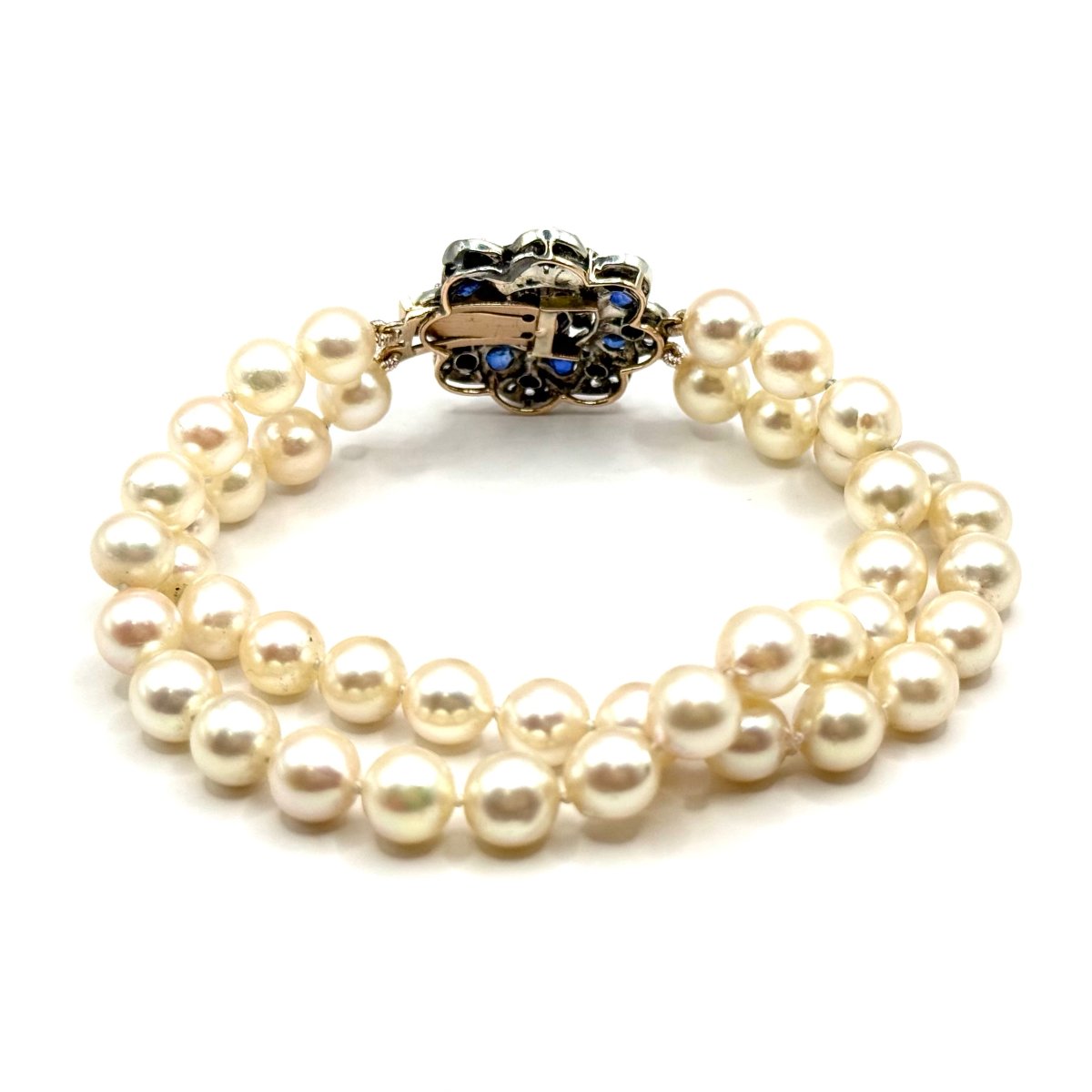 5019. Bracelet vintage en or et perles, avec saphir bleu et zircones-photo-4
