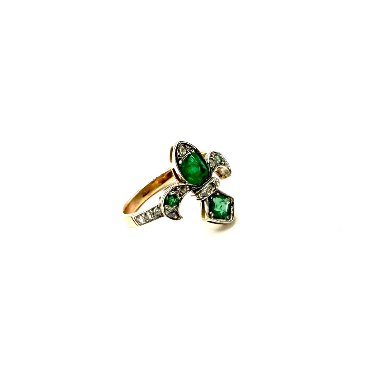 Szt2. Vintage Gold Ring With Diamonds And Emeralds.-photo-2