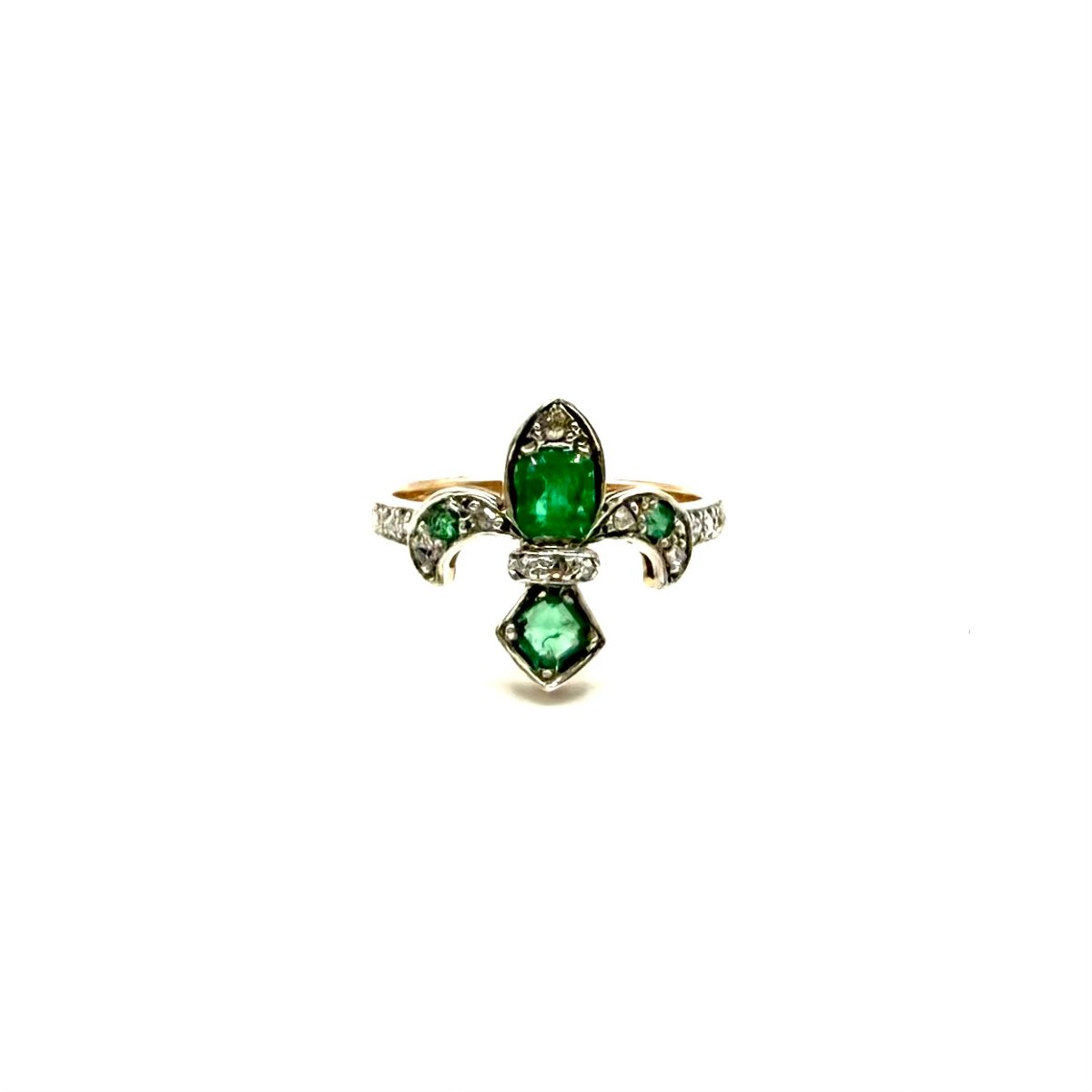 Szt2. Vintage Gold Ring With Diamonds And Emeralds.-photo-1