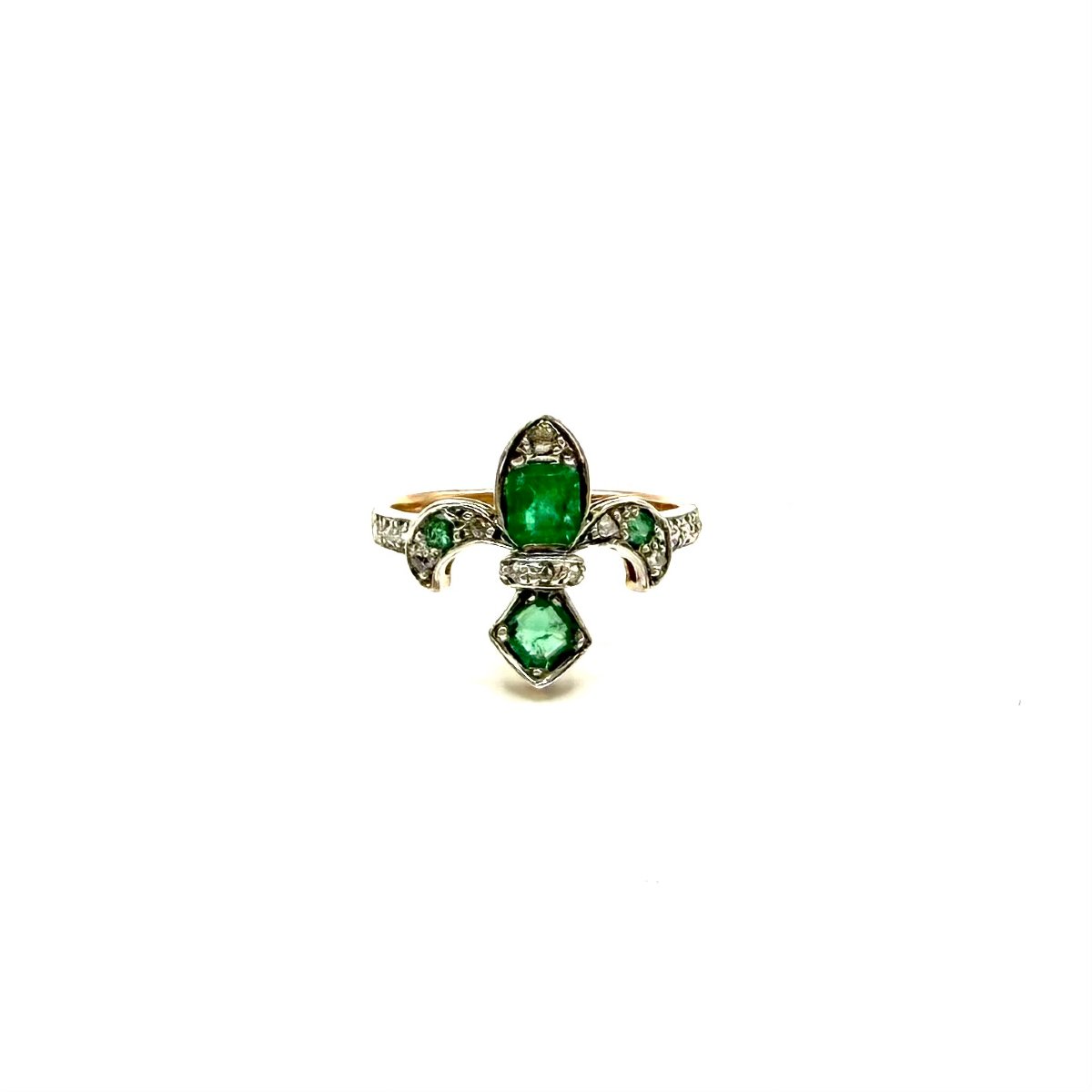 Szt2. Vintage Gold Ring With Diamonds And Emeralds.