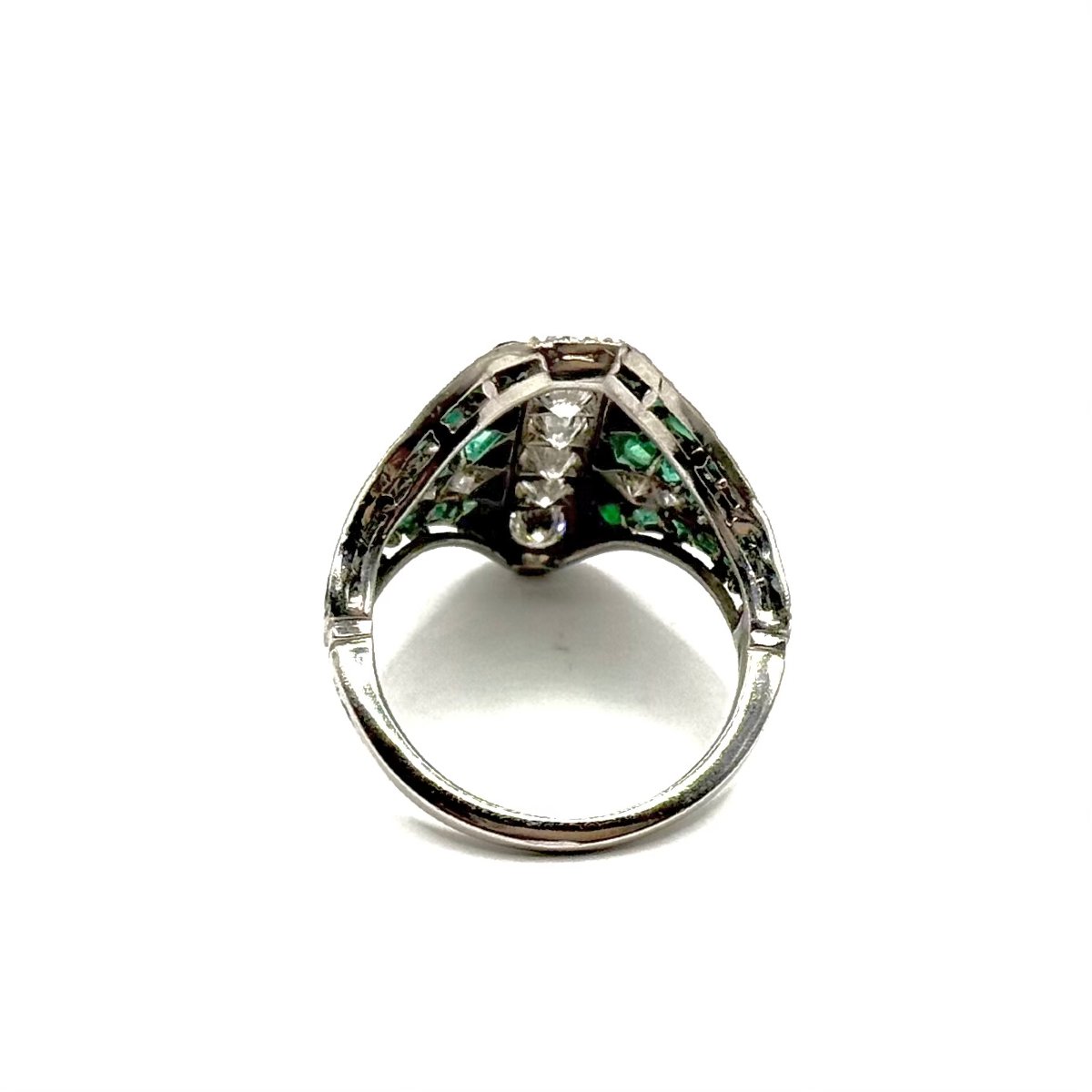 1424. Art Deco Ring With Diamond, Emerald And Onyx-photo-4