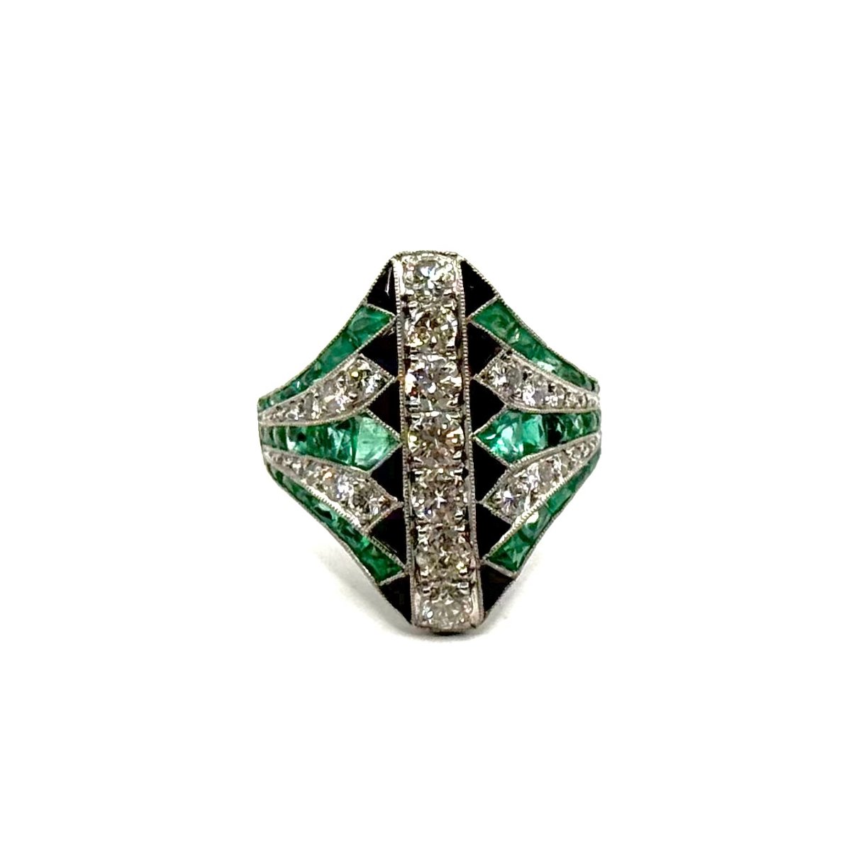 1424. Art Deco Ring With Diamond, Emerald And Onyx-photo-1