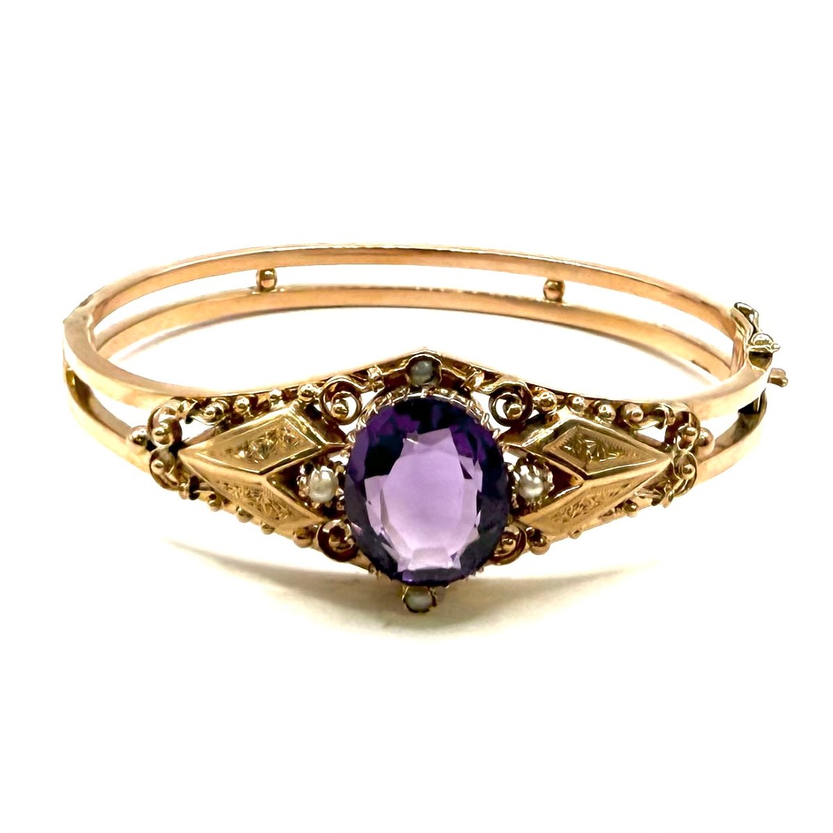5232. Art Deco Jewelry Set In Gold, Amethysts, And Pearls.-photo-2