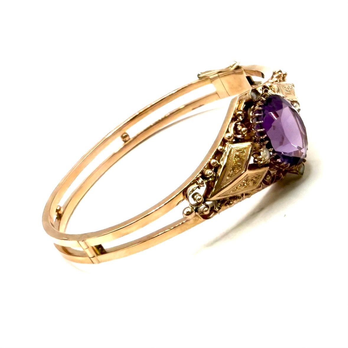 5232. Art Deco Jewelry Set In Gold, Amethysts, And Pearls.-photo-3
