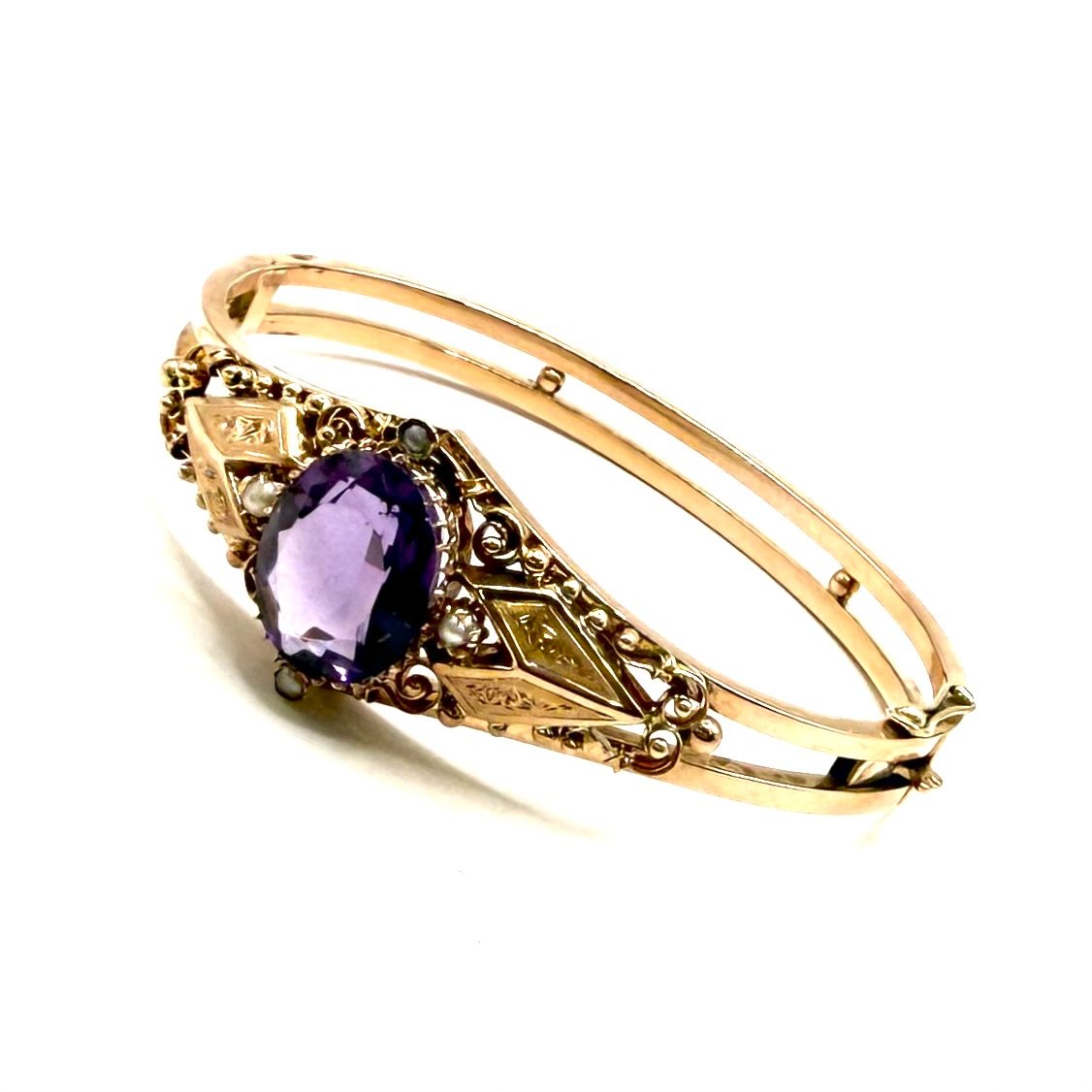 5232. Art Deco Jewelry Set In Gold, Amethysts, And Pearls.-photo-4