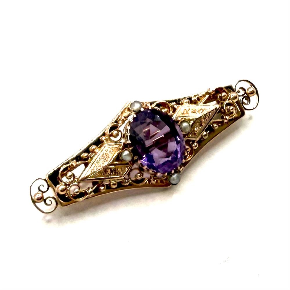 5232. Art Deco Jewelry Set In Gold, Amethysts, And Pearls.-photo-4