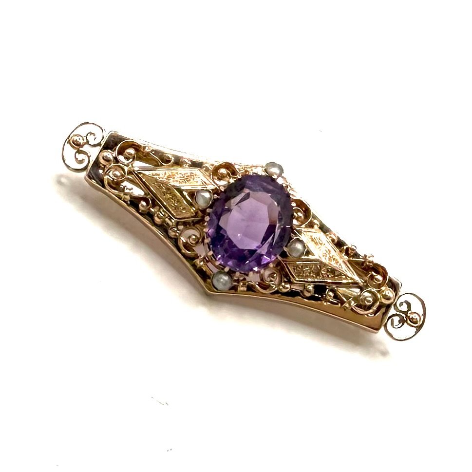 5232. Art Deco Jewelry Set In Gold, Amethysts, And Pearls.-photo-5