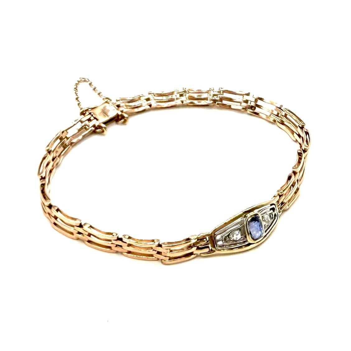5152. Bracelet Art déco en or, orné d’un diamant et d’un saphir.-photo-2