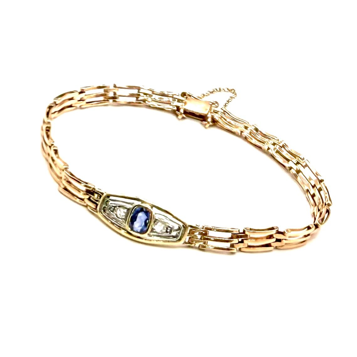 5152. Bracelet Art déco en or, orné d’un diamant et d’un saphir.-photo-3