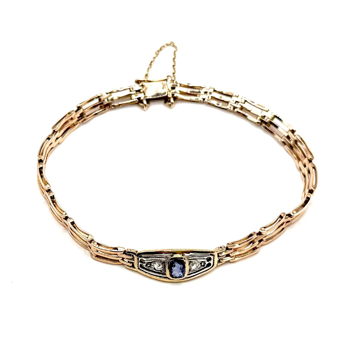 5152. Bracelet Art déco en or, orné d’un diamant et d’un saphir.-photo-4