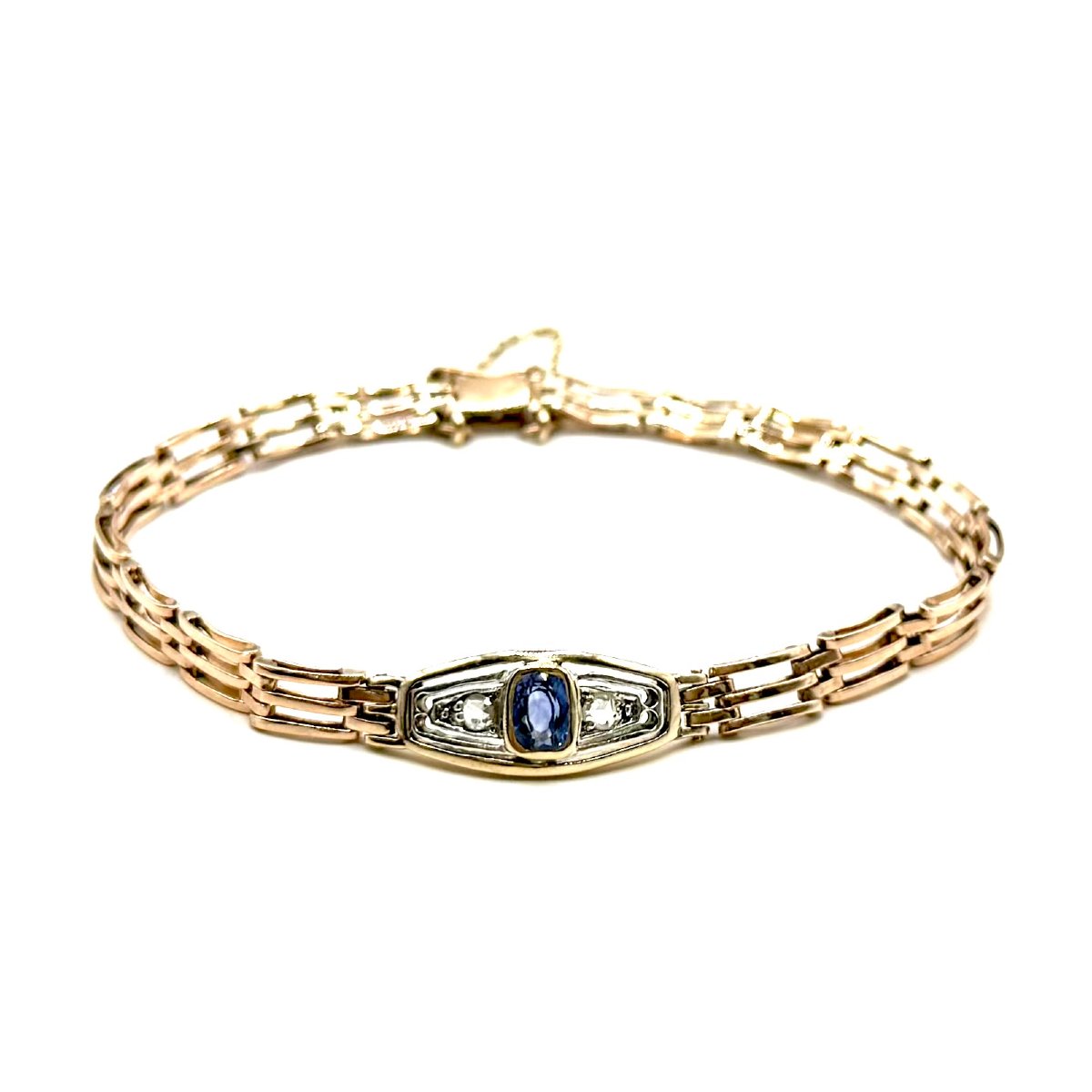 5152. Bracelet Art déco en or, orné d’un diamant et d’un saphir.-photo-1