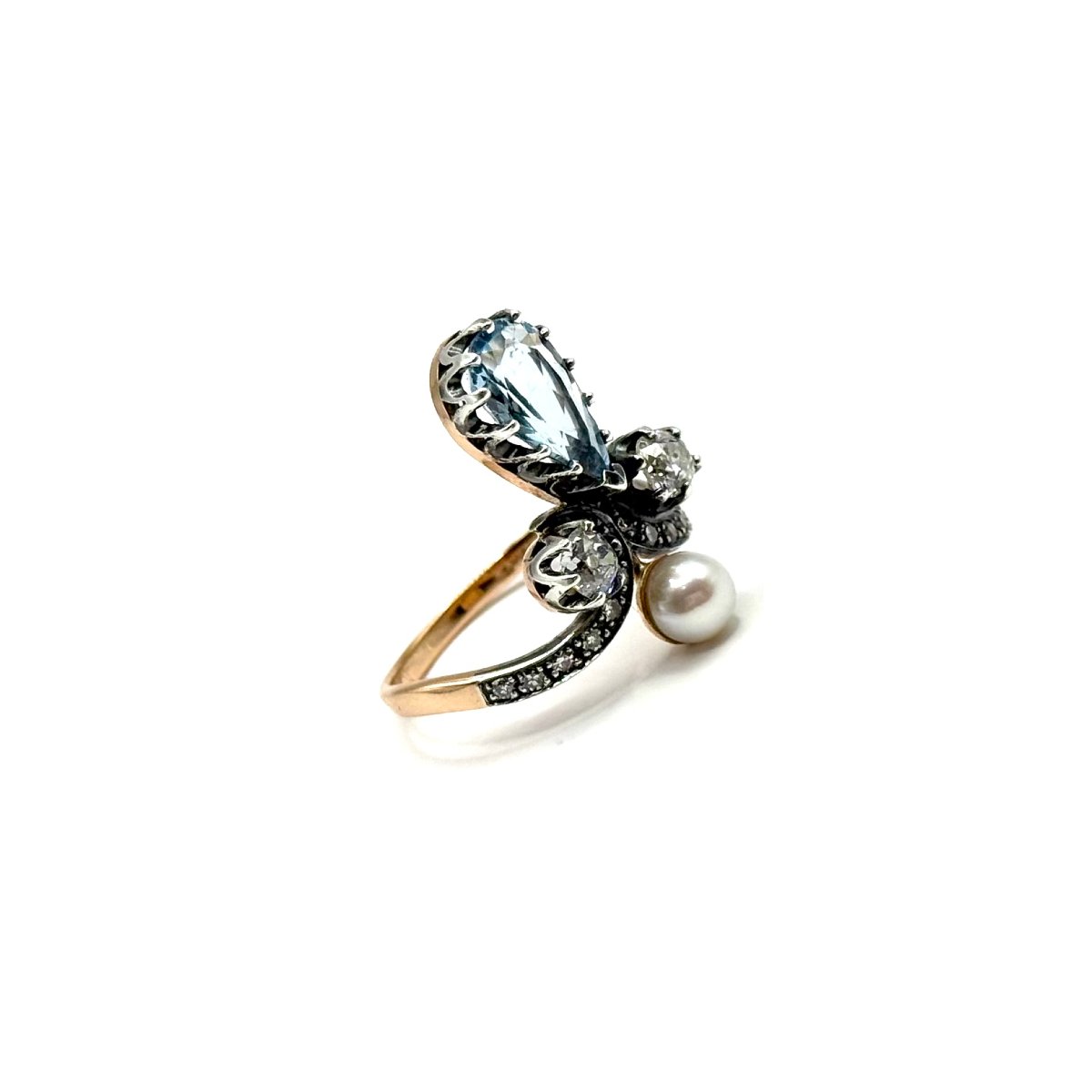5016. Art Deco Ring Set With A Diamond, An Aquamarine, And A Freshwater Pearl.-photo-2