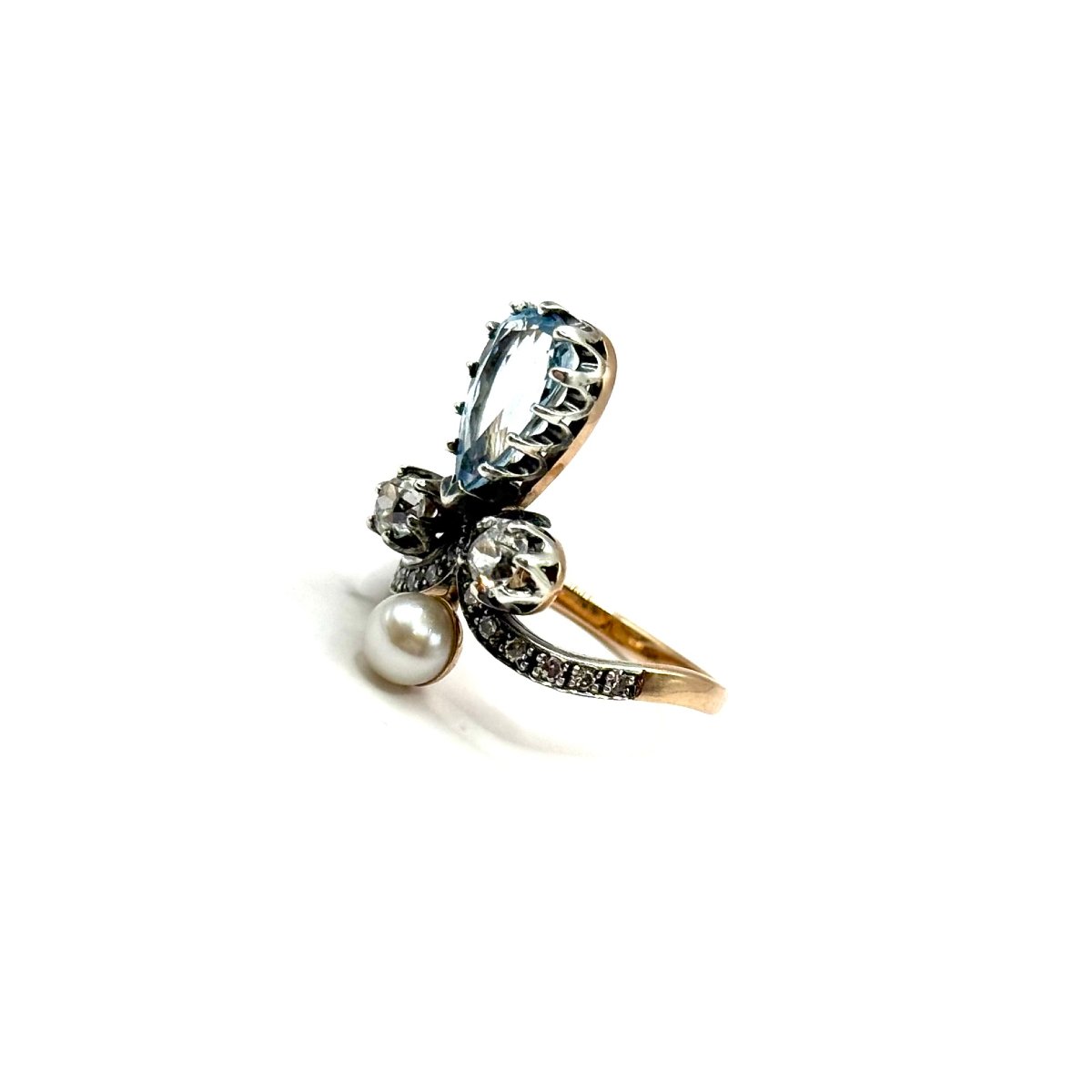 5016. Art Deco Ring Set With A Diamond, An Aquamarine, And A Freshwater Pearl.-photo-3