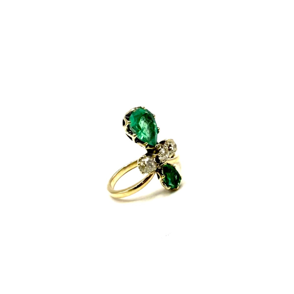 5235. Art Deco Tiara Ring With Diamonds And Emeralds.-photo-2