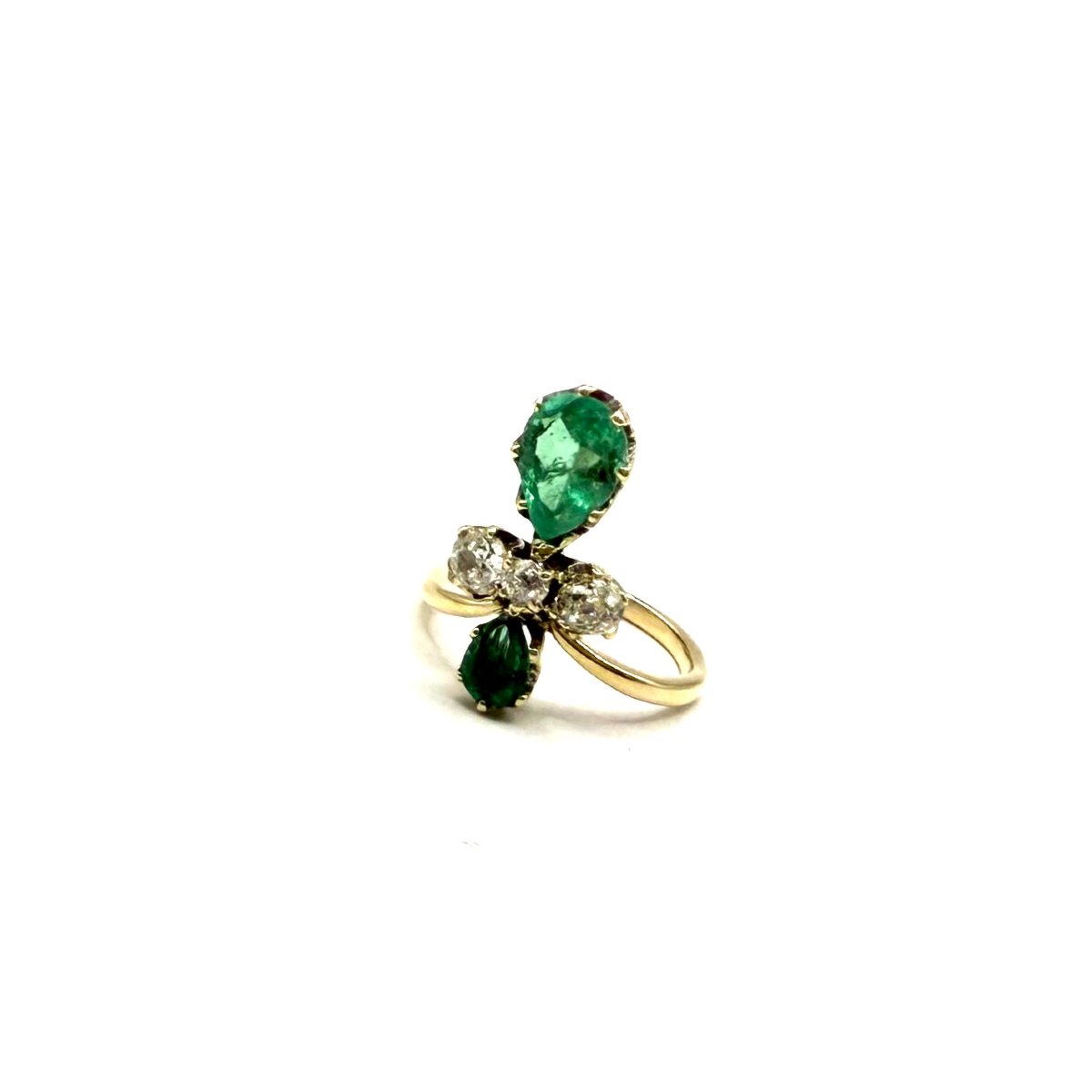5235. Art Deco Tiara Ring With Diamonds And Emeralds.-photo-3