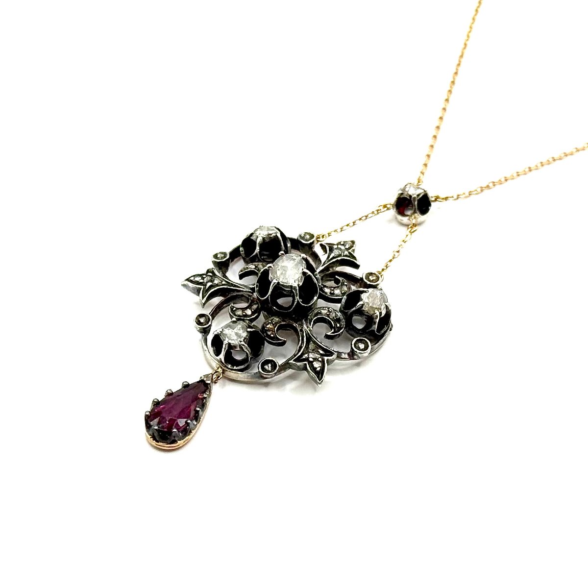 1639. Collier Art nouveau orné de diamants et de grenat.-photo-3