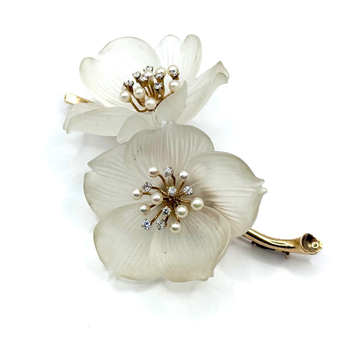  5081. Broche vintage en or ornée de cristal de roche, de perles et d’un diamant.-photo-2