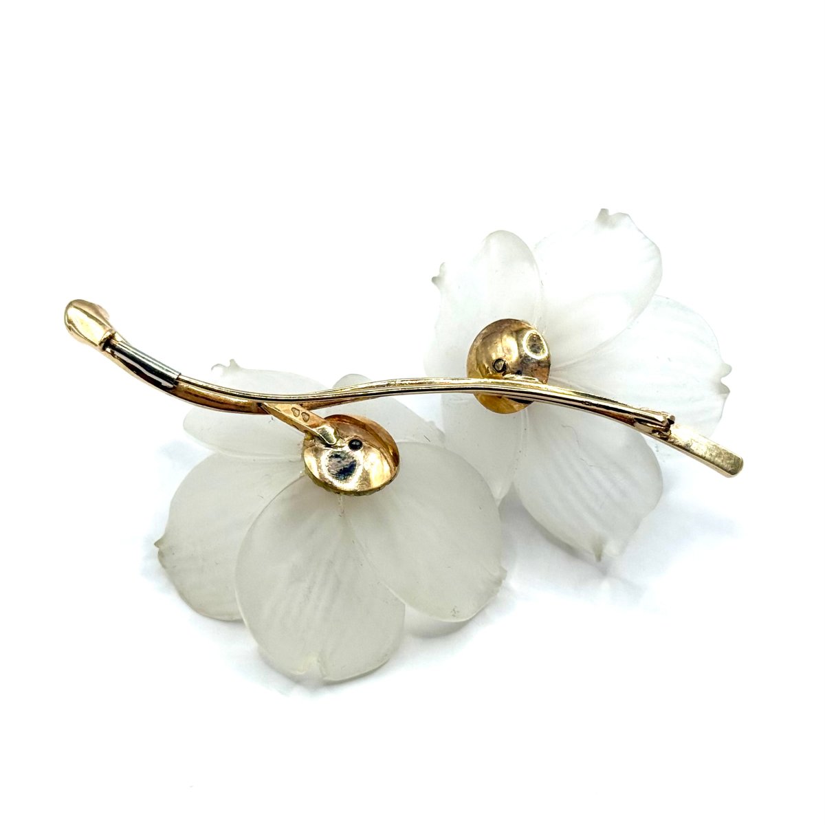  5081. Broche vintage en or ornée de cristal de roche, de perles et d’un diamant.-photo-4