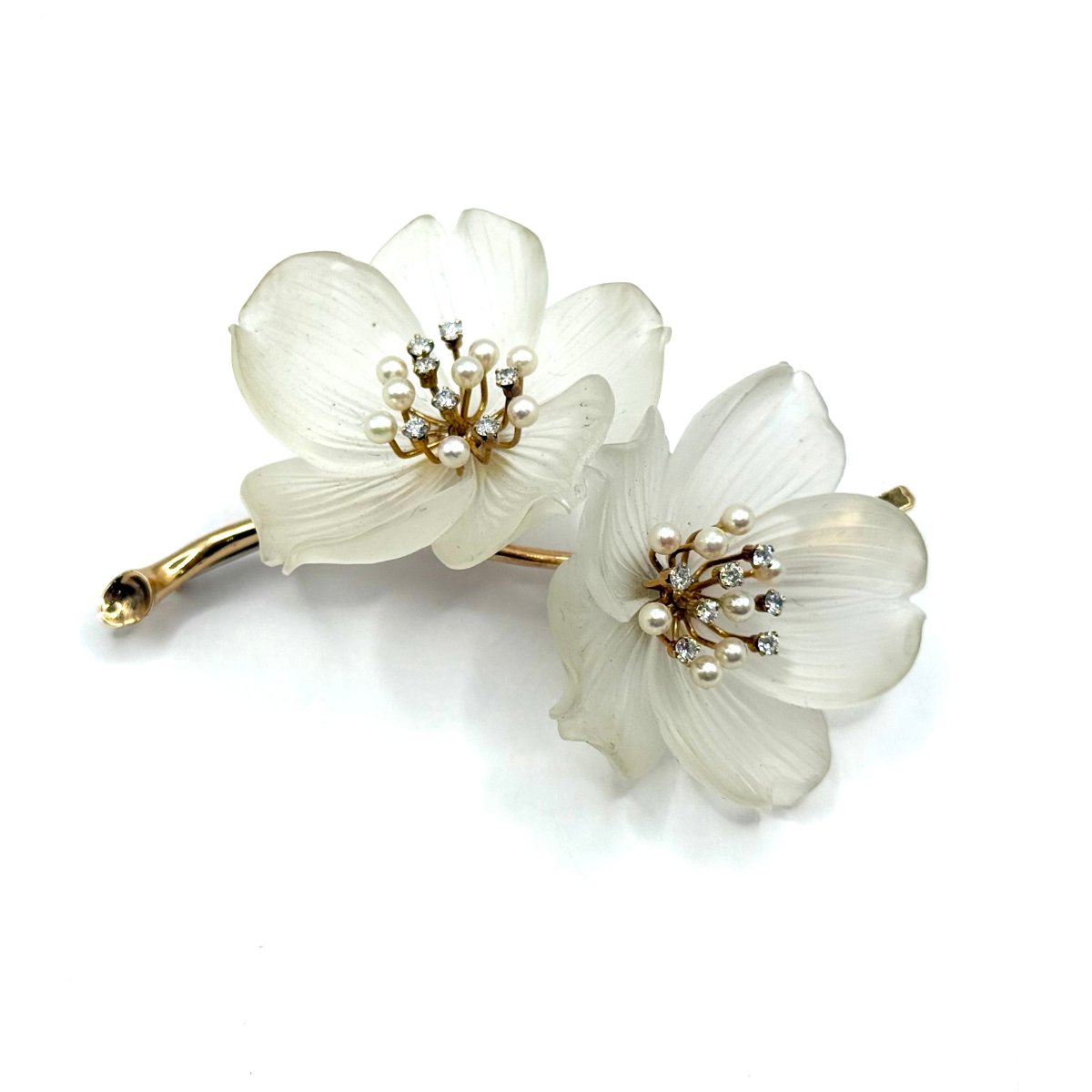  5081. Broche vintage en or ornée de cristal de roche, de perles et d’un diamant.-photo-1