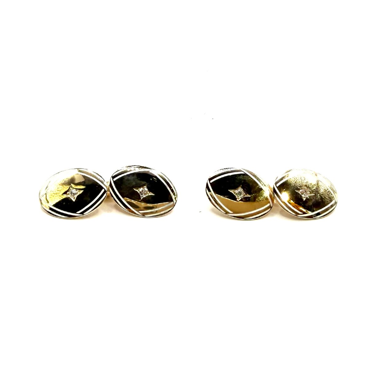 5222. Boutons de manchette Art déco en or ornés de diamants.-photo-2