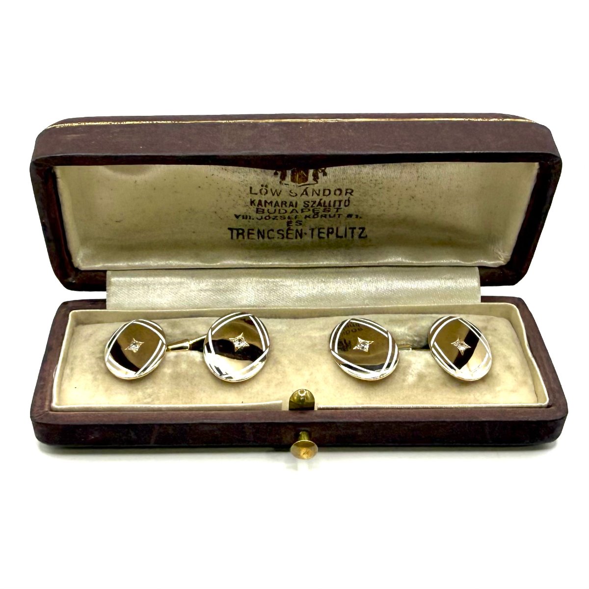 5222. Boutons de manchette Art déco en or ornés de diamants.-photo-1